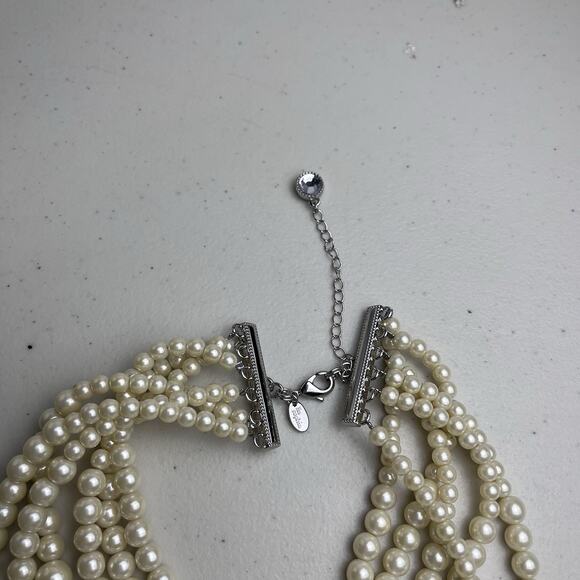 Lia Sophia 6 Strand Bib Necklace Faux Pearl Layered Statement Jewelry Bridal - Picture 6 of 10